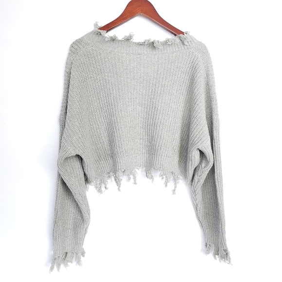 ZAFUL Women Loose Ripped V Neck Sweater Cropped Pullover Baggy Knitwear O/S Grey - Picture 4 of 5